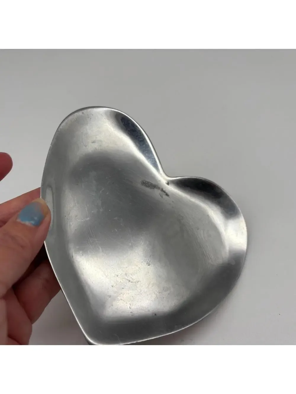 Pottery Barn Heart Trinket Tray Silver Tone Aluminum Ring Coin Dish